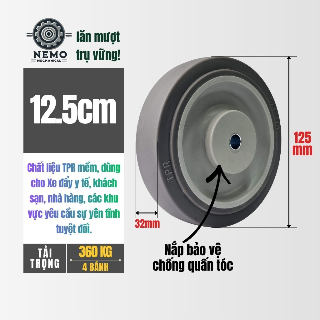 Bánh Xe Rời Cao Su TPR Chống Ồn – Vận Hành Siêu Êm, Bảo Vệ Sàn Tuyệt Đối